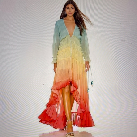Boho Rainbow High Low Maxi Dress - Picture 2 of 14